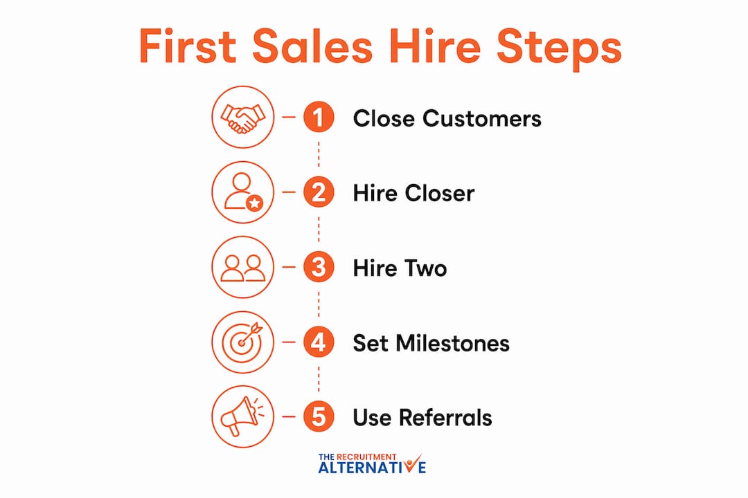 Infographic illustrating first sales hire steps