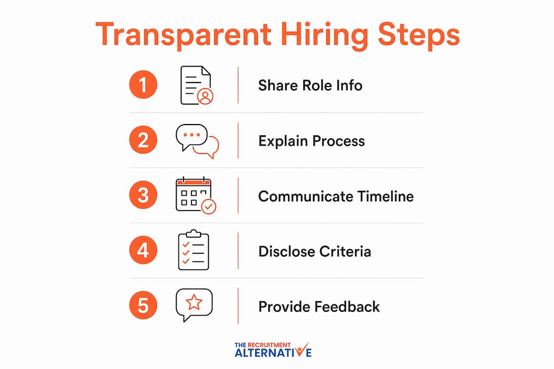 Infographic illustrating five steps of transparent hiring process