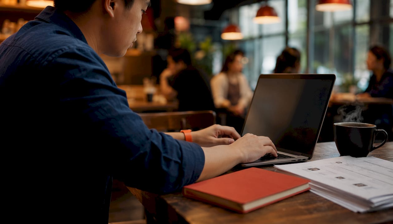 Hands scrolling employee talent profiles