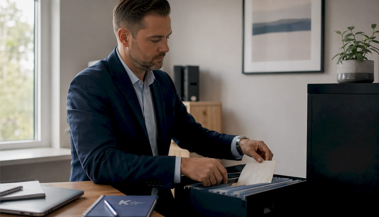 Accountant filing tax return in secure cabinet