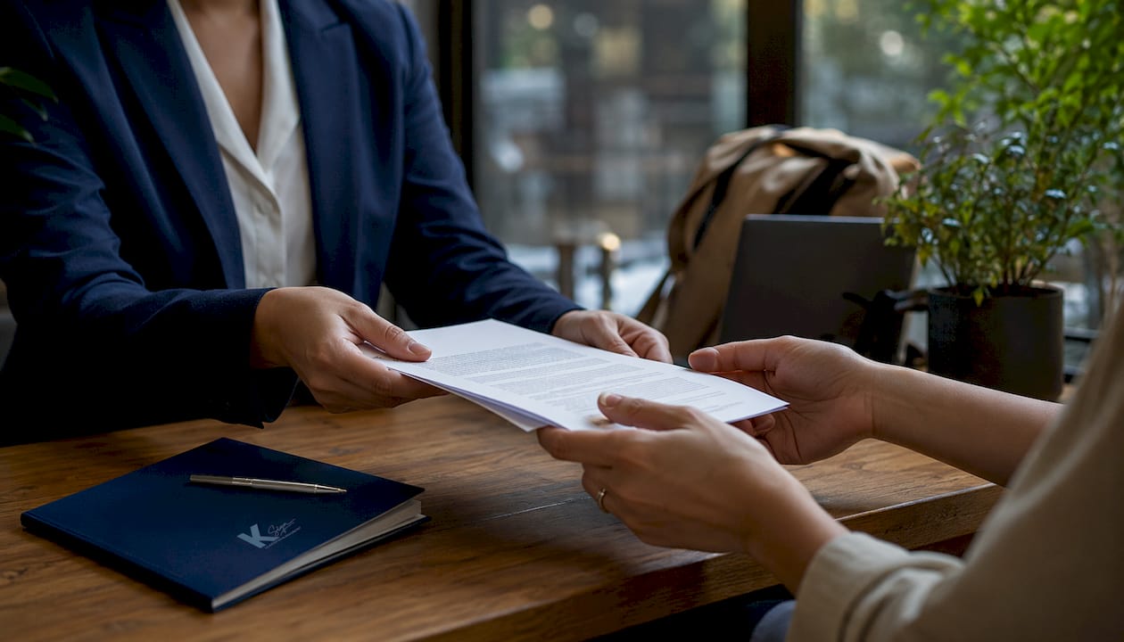 Hands exchanging lease signing documents