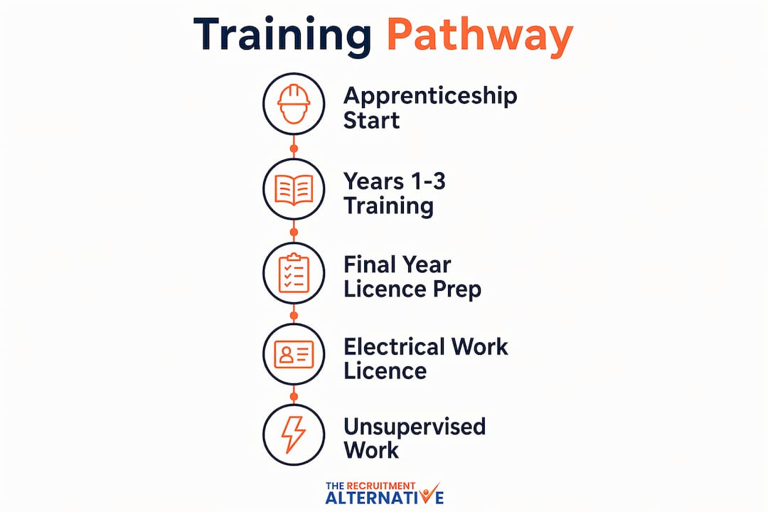 Infographic showing electrician training timeline stages