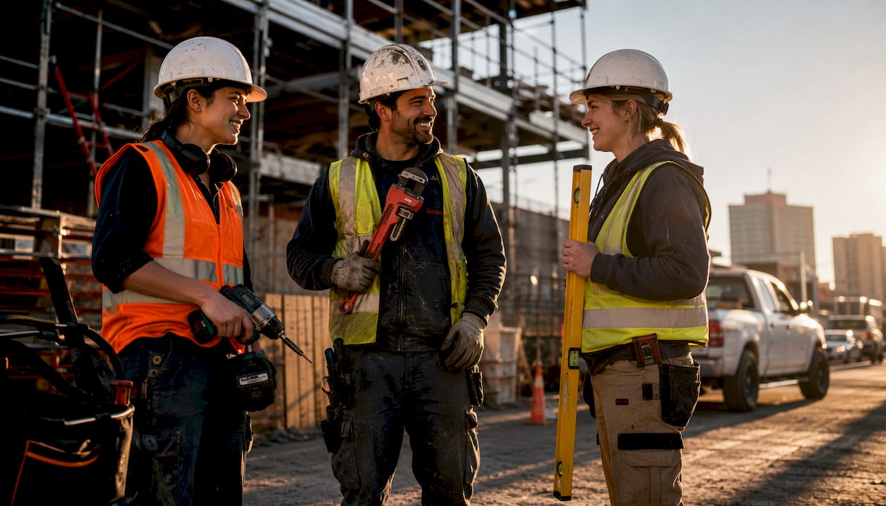 Construction trades workers at job site