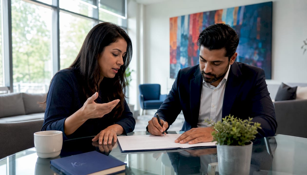 Close-up of hands signing cleaning contract