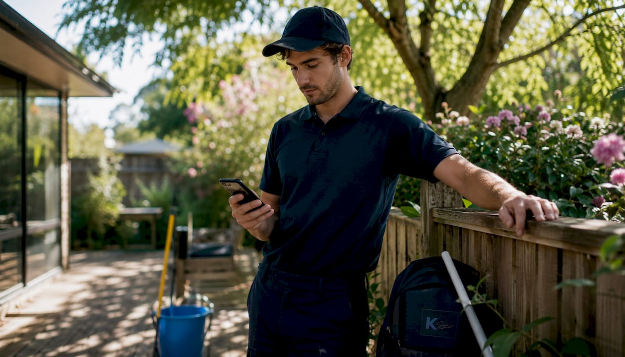 Cleaner using smartphone for contract signing