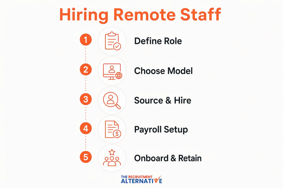 Infographic showing steps to hire remote staff in Australia