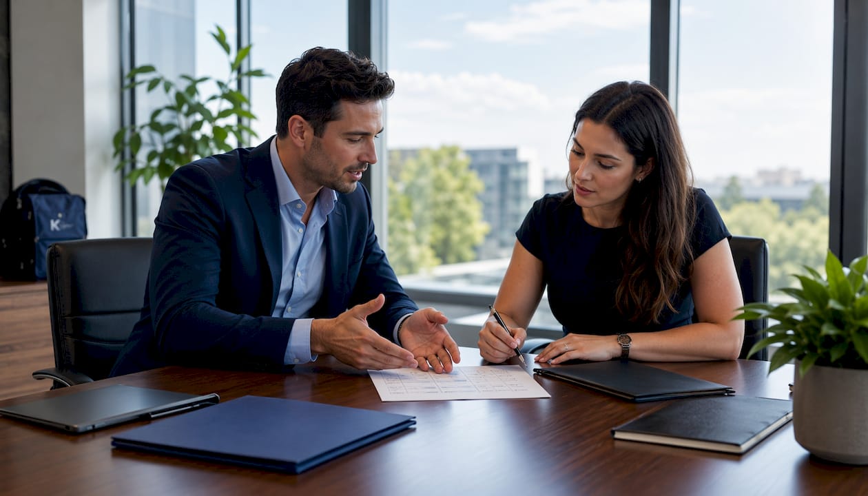 Hands exchanging subcontract progress claim checklist