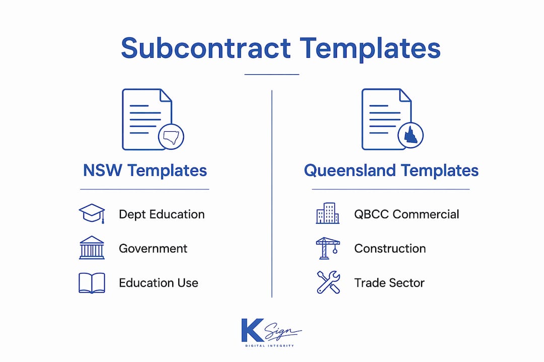Infographic comparing Australian subcontract templates by state