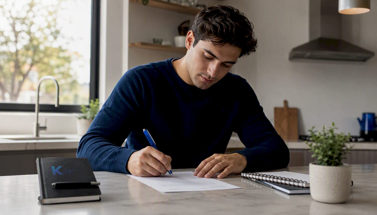 Tenant filling out lease extension addendum at desk