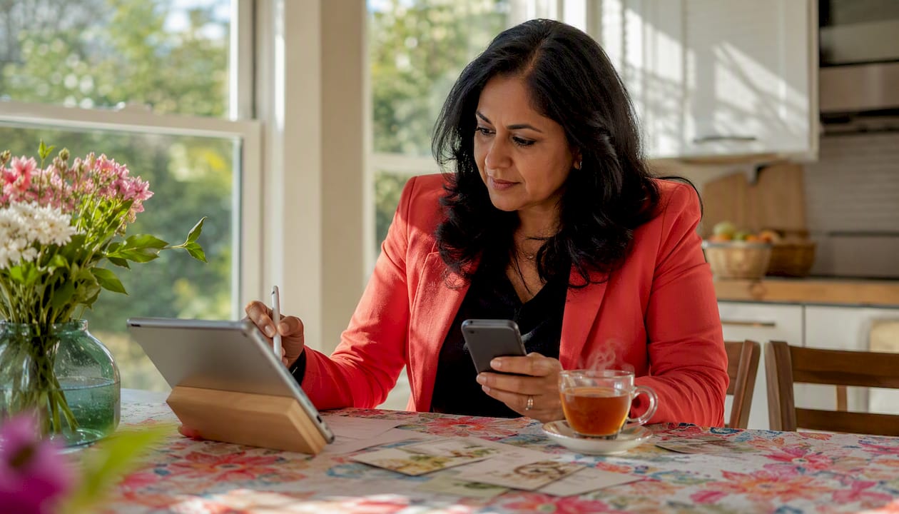 Recruiter multitasking with tablet and smartphone search