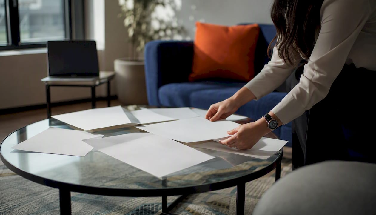 Hands sorting candidate resumes