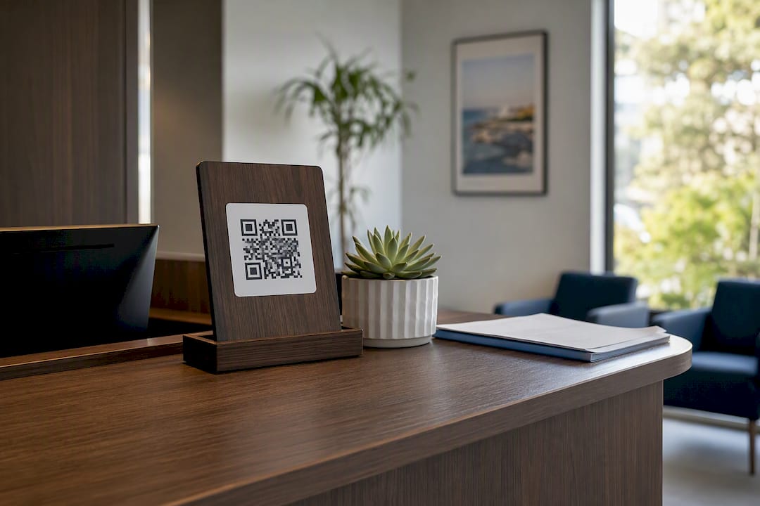 Kiosk displaying QR code for consent form