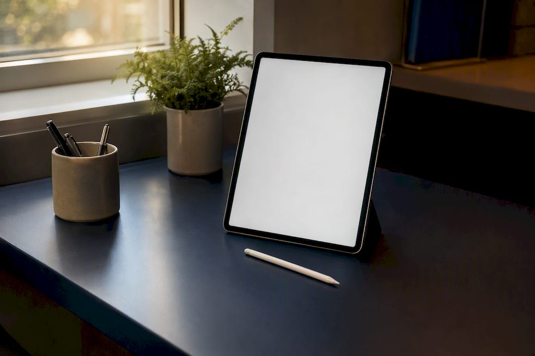 Stylus poised over digital checklist on tablet