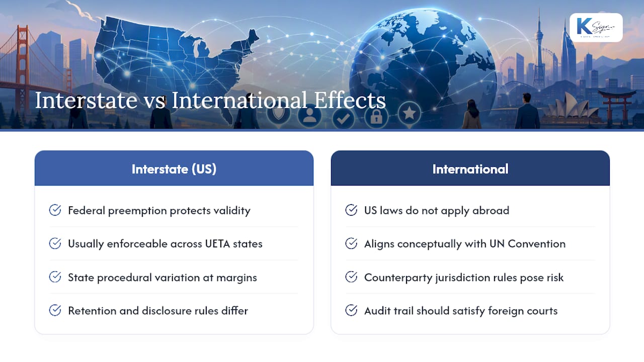 How UETA and ESIGN affect interstate and international transactions — overview diagram