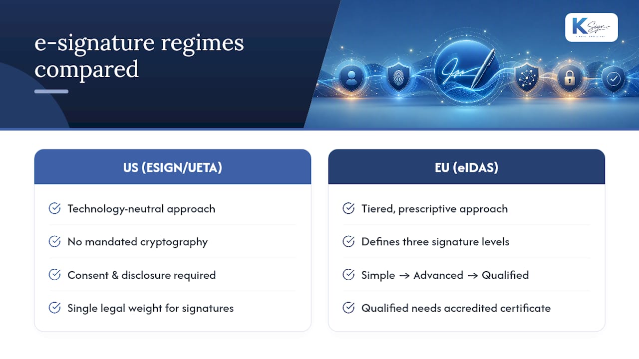 eIDAS versus US standards: how e-signature rules differ internationally — overview diagram