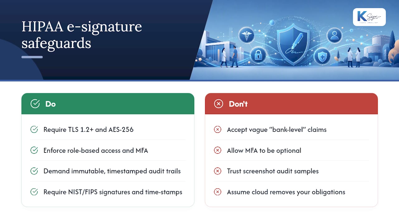 Technical and administrative safeguards for HIPAA e-signatures — overview diagram