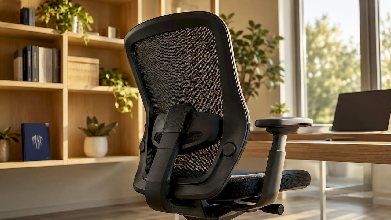 Detailansicht der ergonomischen Rückenstütze im Bürostuhl