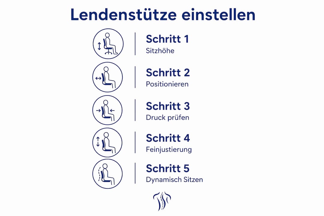 Grafik: So stellen Sie die Lordosenstütze richtig ein – Schritt für Schritt erklärt