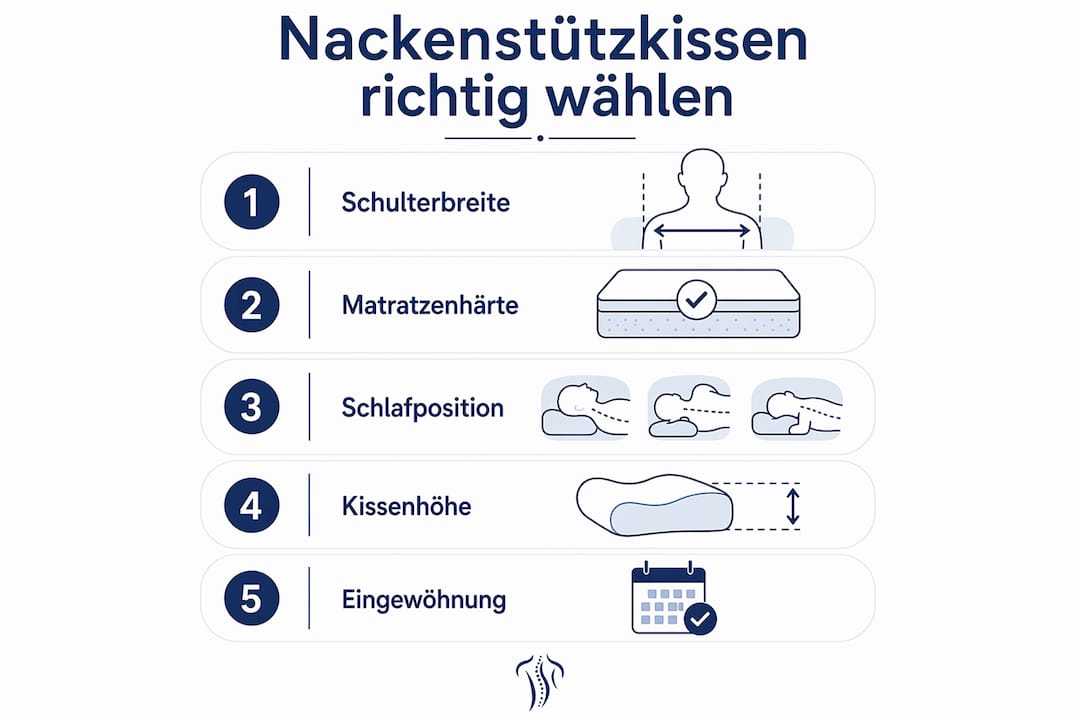Vertikale Infografik: Worauf es bei der Auswahl eines Nackenstützkissens ankommt