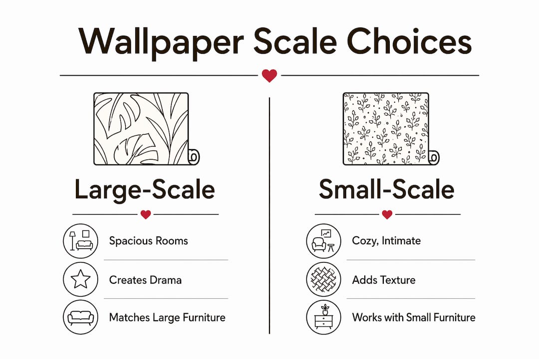 Infographic comparing large-scale and small-scale wallpaper uses