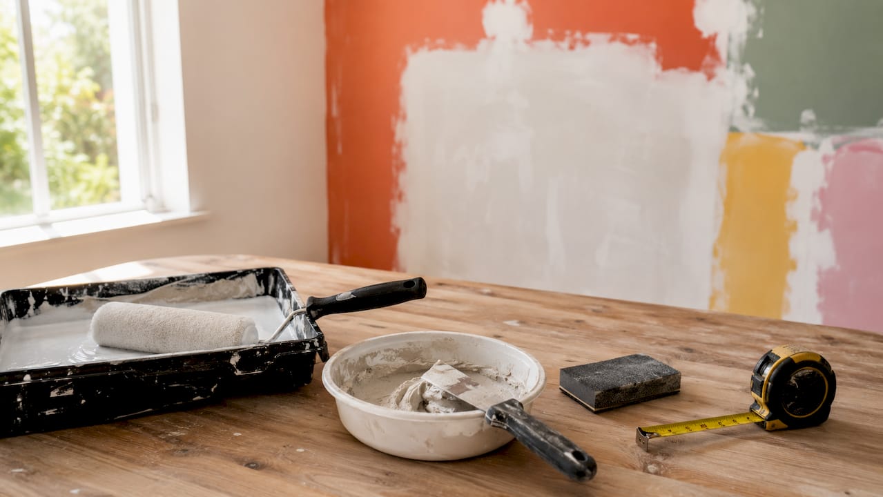 Wallpaper prep tools on workbench