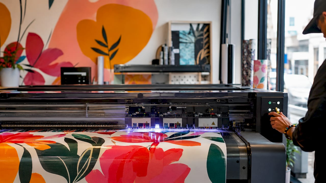 Close-up of digital wallpaper printer head working