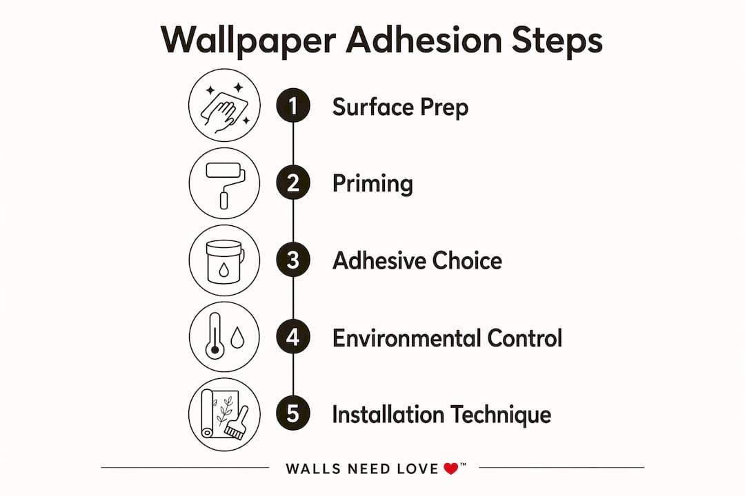 Infographic illustrating wallpaper adhesion steps