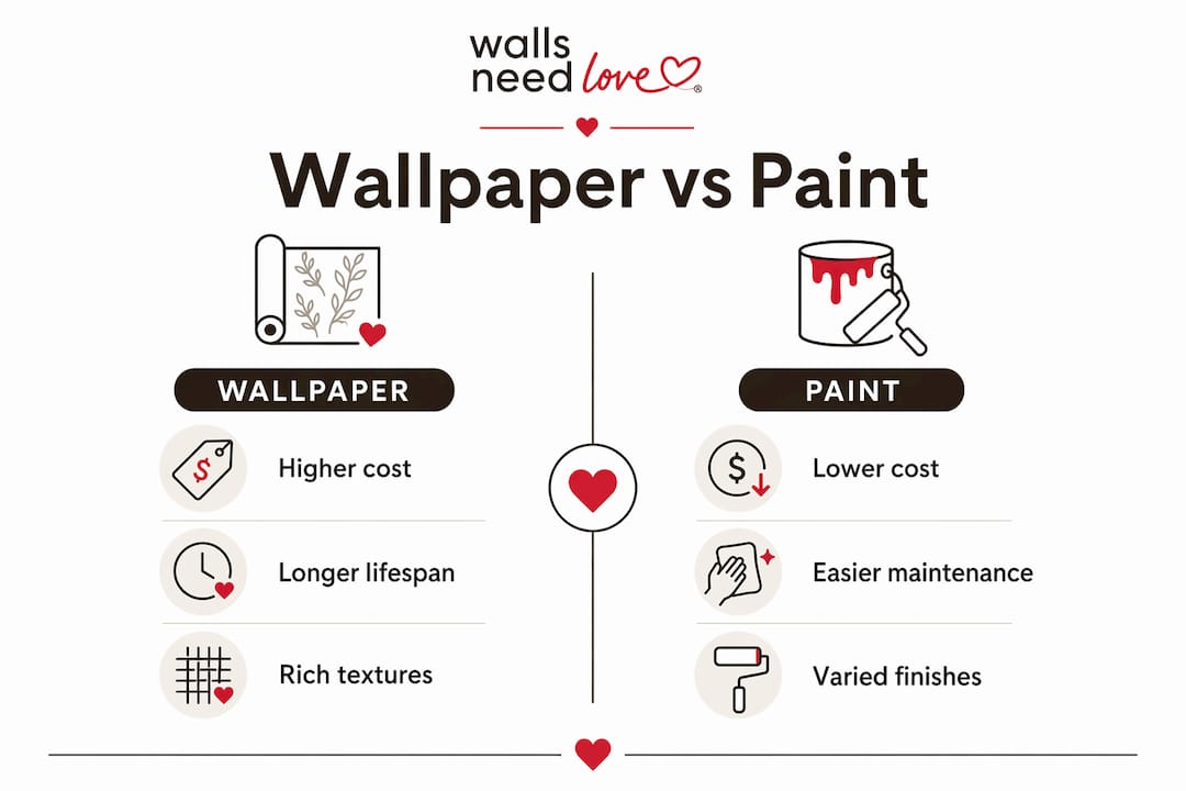 Infographic comparing wallpaper and paint features