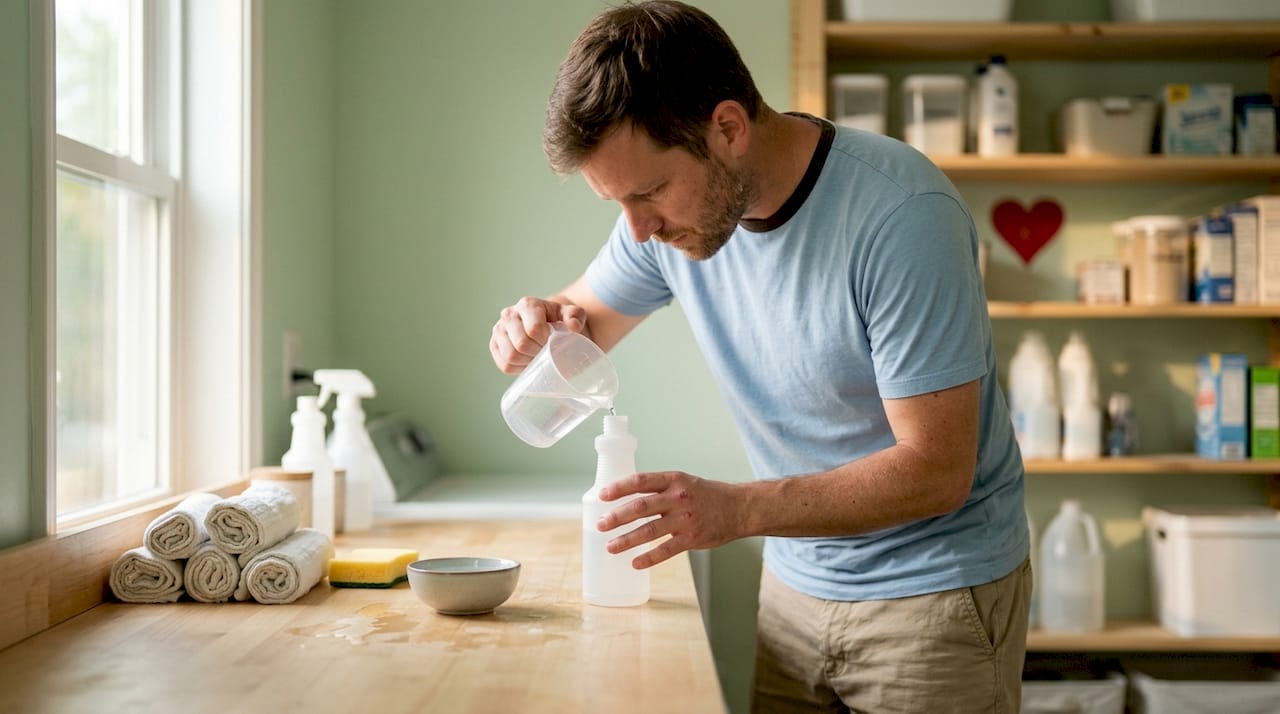 Man preparing wallpaper soaking solution