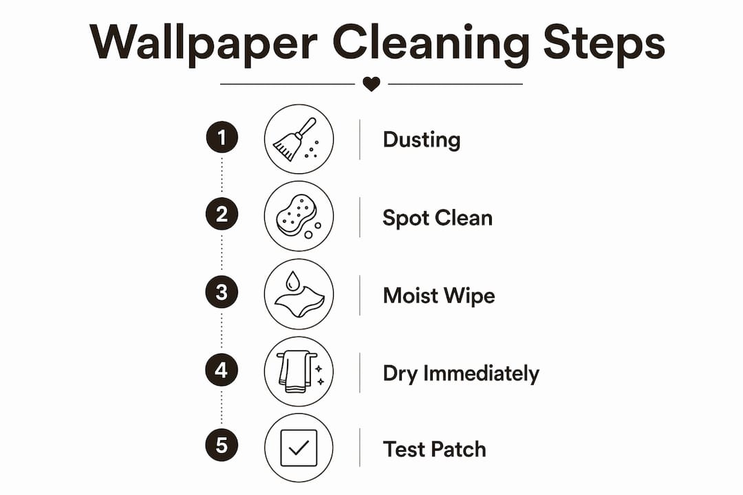 Infographic depicting steps for safe wallpaper cleaning