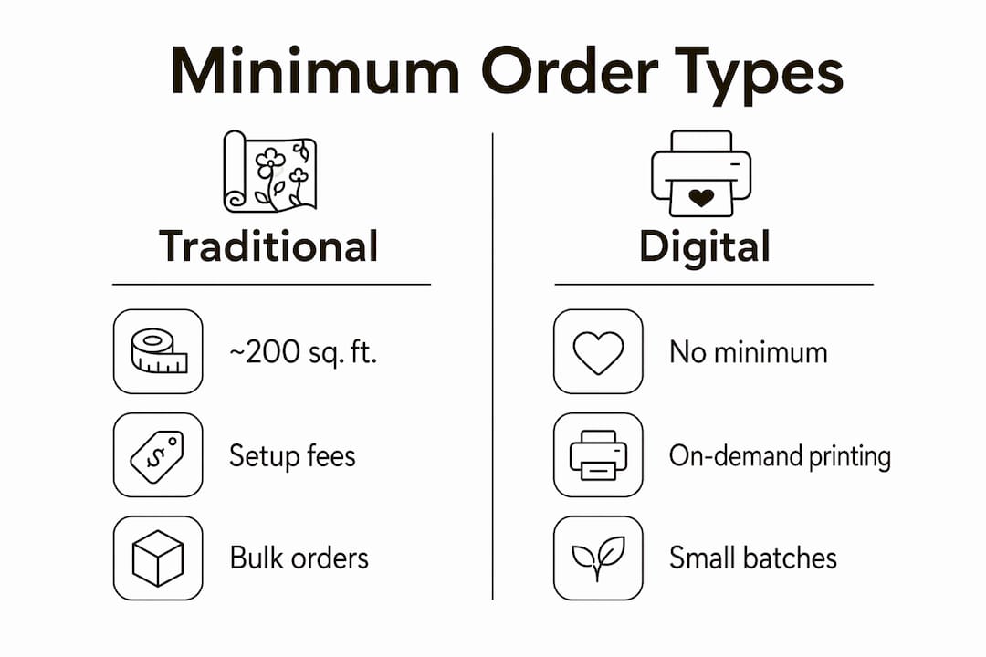 Infographic comparing traditional and digital wallpaper minimum orders
