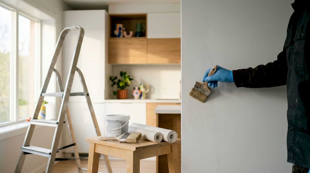 Close-up of adhesive applied on primed wall surface