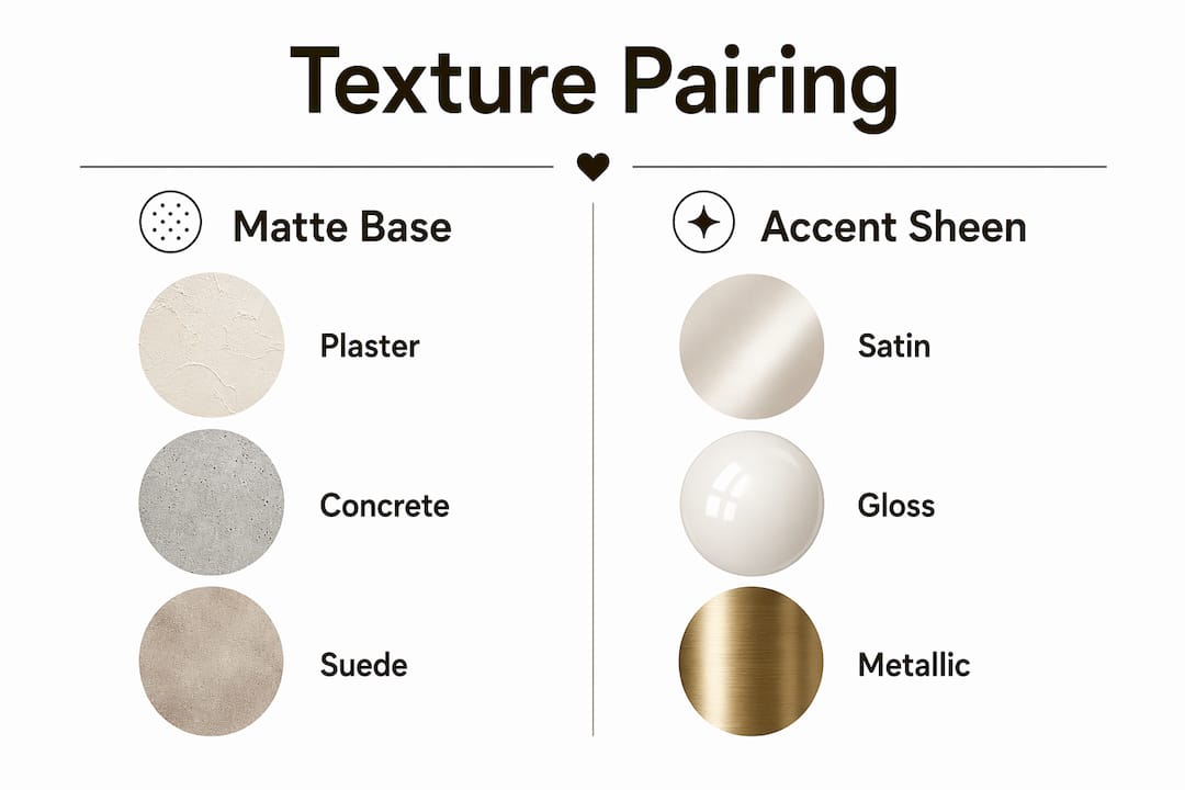 Infographic showing matte base and accent sheen wallpaper texture pairings.