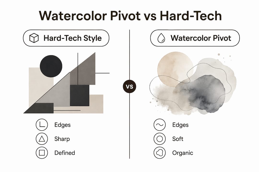 Infographic comparing watercolor and hard-tech design features