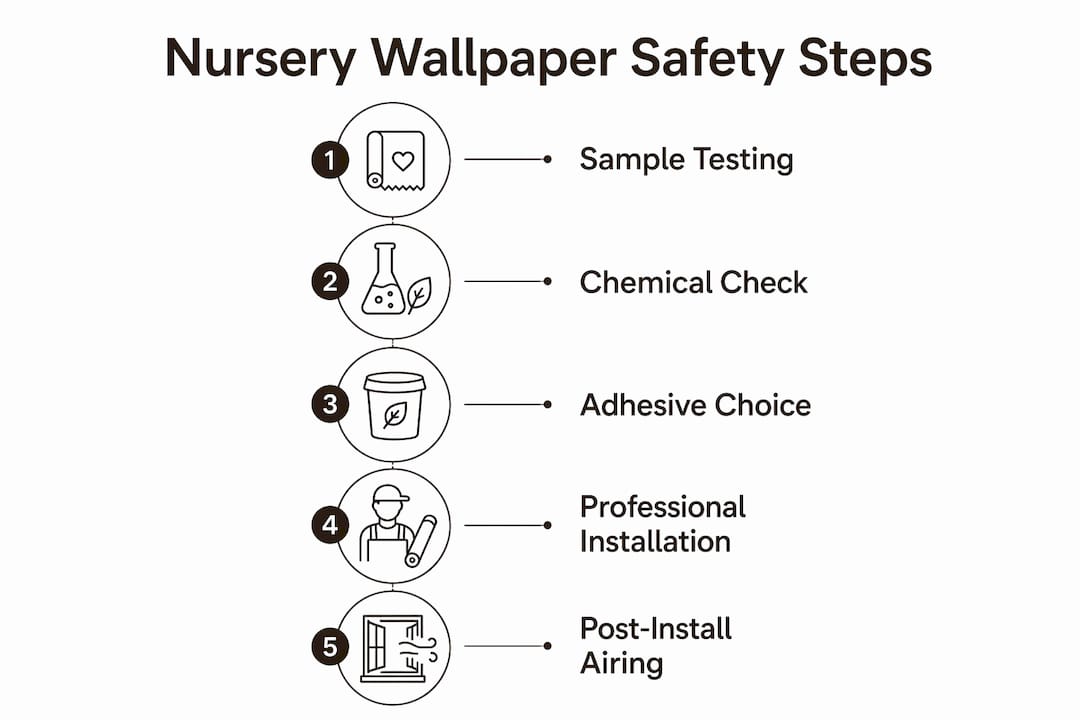 Infographic showing nursery wallpaper safety steps