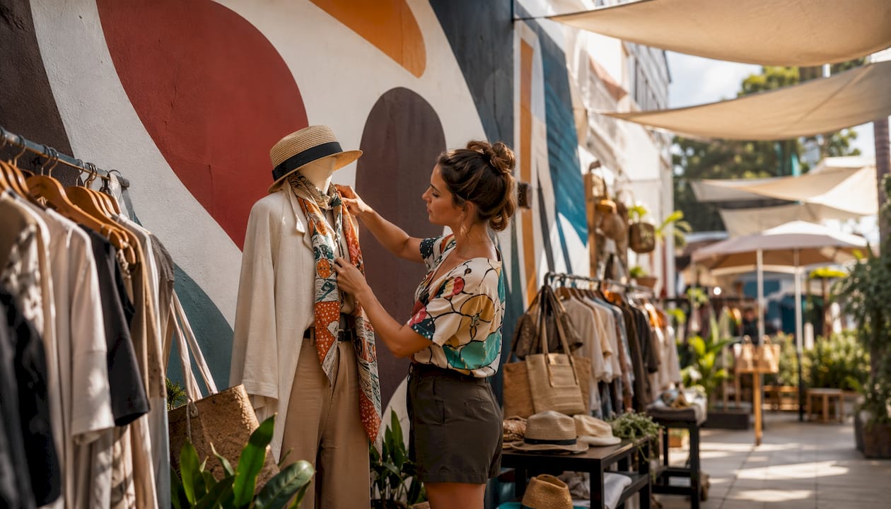 Fashion boutique with editorial style mural
