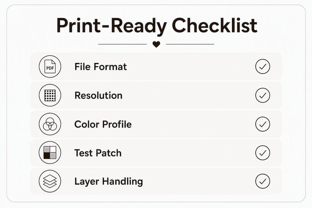 Infographic showing mural print preflight checklist