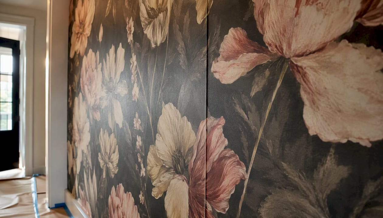 Large-scale wallpaper panel hanging in room
