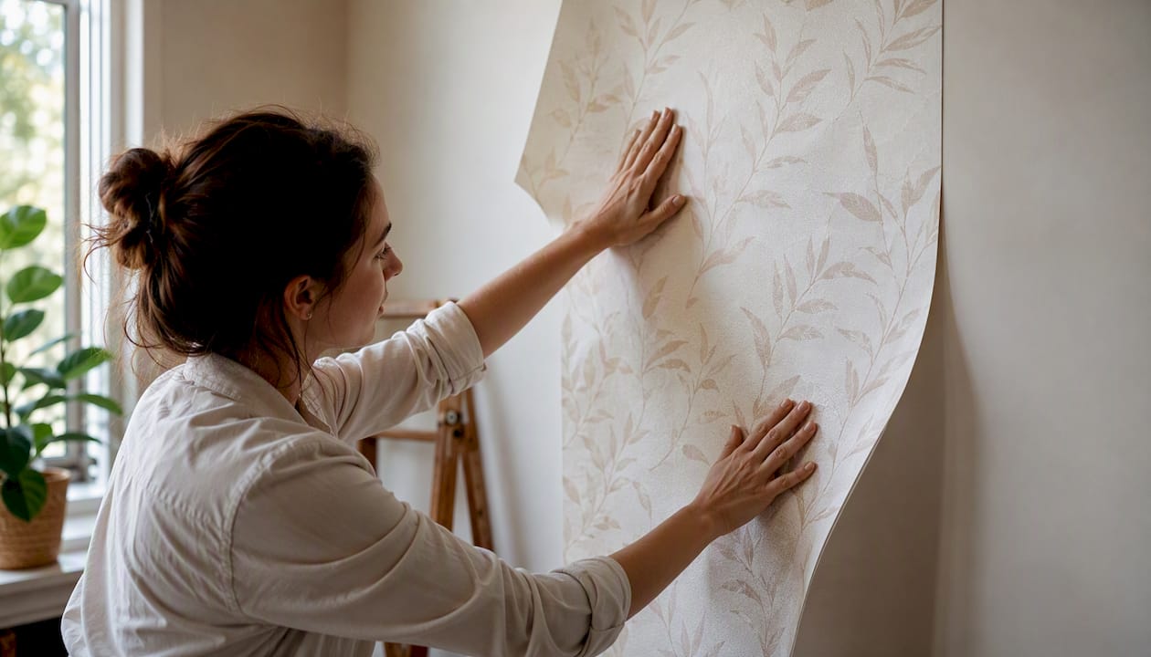Applying peel-and-stick non-woven wallpaper