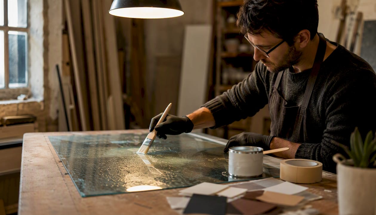 Applying primer on glass for wallpaper adhesion