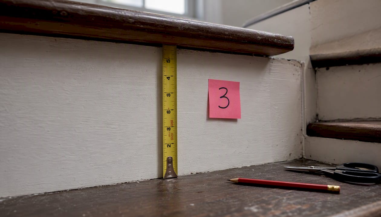 Tape measure and label on stair riser