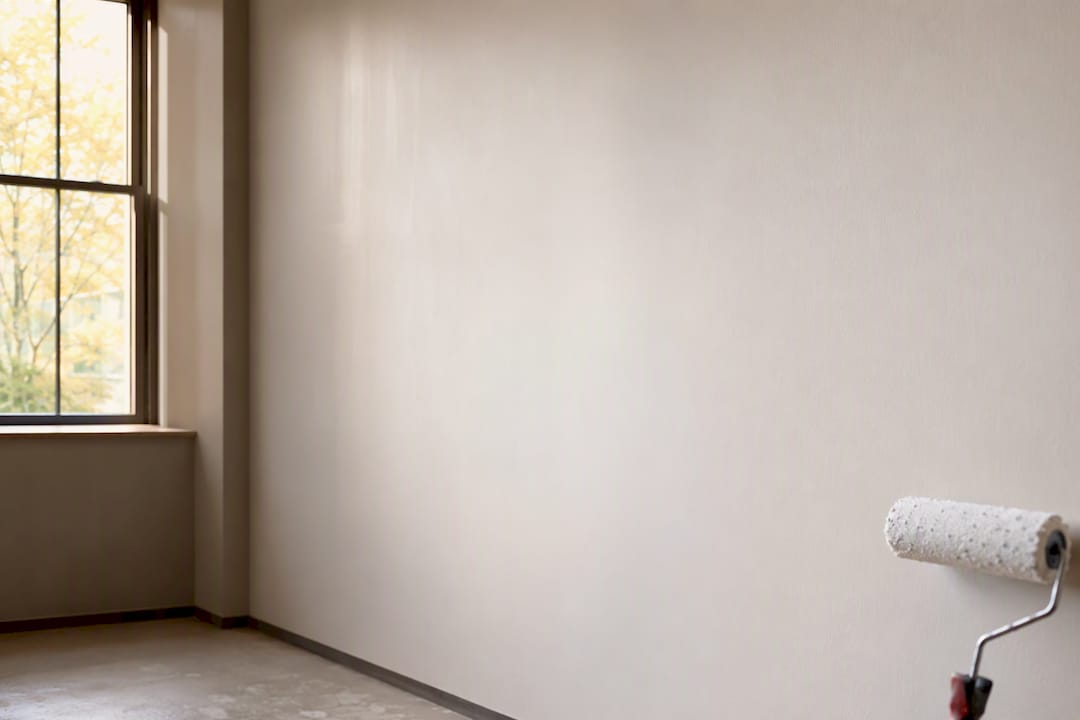 Close-up of primed wall ready for wallpaper