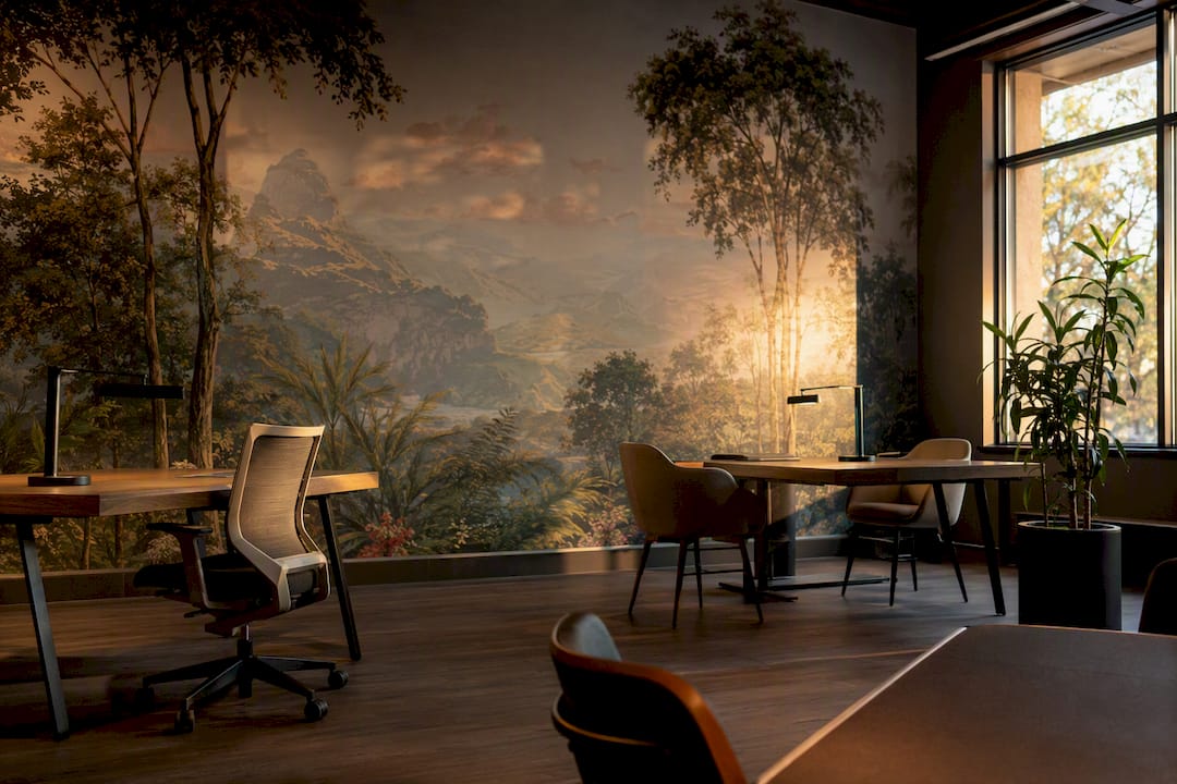 Branded wallpaper mural in modern office
