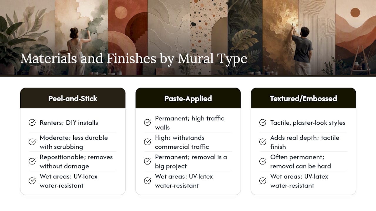 Which Materials and Finishes Fit Each Mural Style? — overview diagram