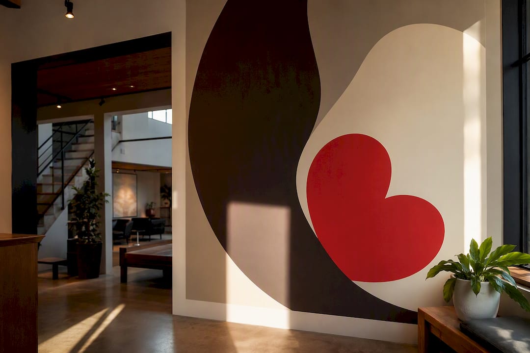 Large logo mural scaled for lobby view