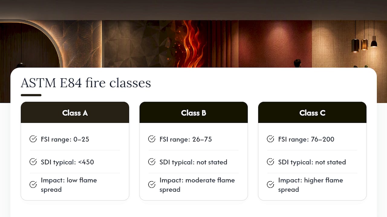 Diagram comparing Class A, B, and C fire ratings