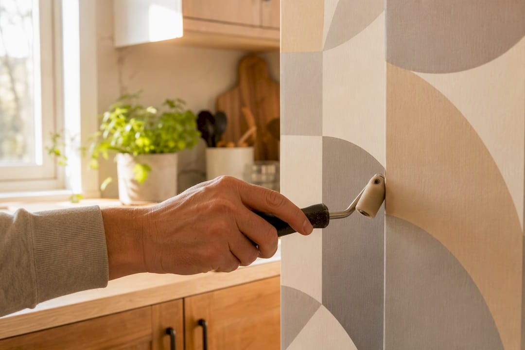 Narrow 1-inch seam roller pressing wallpaper corner seam