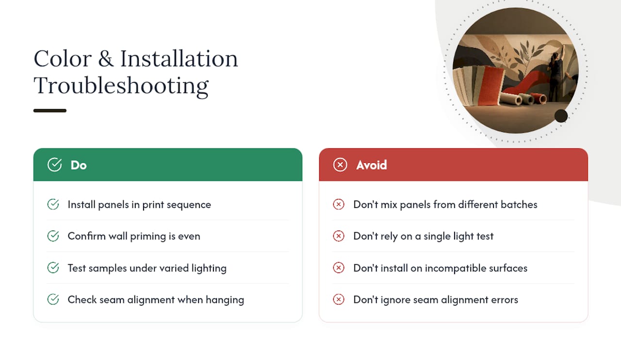 Diagram of common wallpaper installation color and adhesion issues