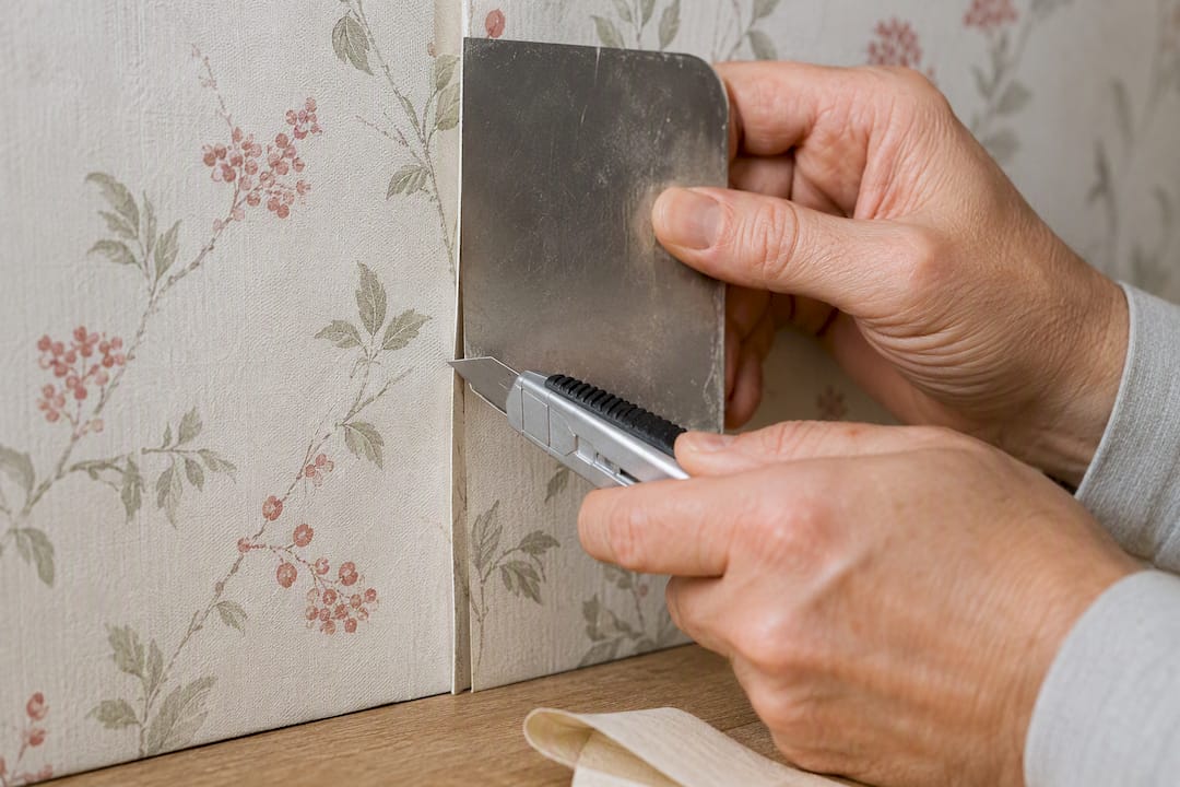 Metal shield protecting drywall during seam cutting