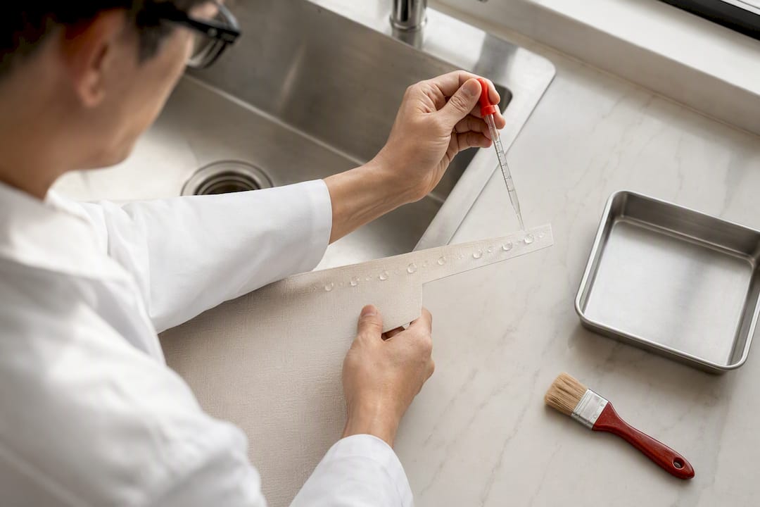 Testing wallpaper sample against moisture